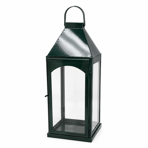 Lanterne à bougies moderne et durable en métal et verre avec support de pilier coupe-vent pour la décoration de la maison et les fêtes de Noël - Product Image 1