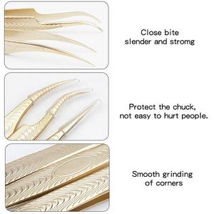 Pince à épiler pour extensions de cils et sourcils, en acier inoxydable doré, antistatique, pour faux cils, outil de maquillage, 1 pièce - Product Image 5