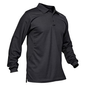 Camisas Tácticas de Piqué 100% Poliéster para Hombre, Camisas Tácticas de Manga Larga de Secado Rápido, 3 Botones, Sólidas, Antiarrugas - Product Image 1