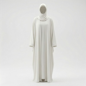 Abaya de conception élégante et modeste pour femmes musulmanes, robe de l'Aïd, ornée de perles, légère, longueur cheville, en polyester soyeux, ensemble 2 pièces Kaftan - Product Image 1