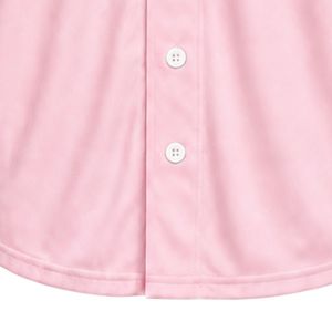 Camiseta de Béisbol Rosa de Manga Corta con Botones al Frente, Cuello en V, Ribete a Rayas, Logotipo del Equipo, Uniforme Deportivo, Ropa Deportiva Informal - Product Image 3
