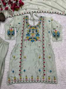 Conjunto de Traje Moderno de Diseñador para Mujer, para Bodas y Fiestas Diwali, Top, Dhoti, Salwar, Dupatta, Seda Chinnon Pura y Pesada, Ramdev Trading Quick - Product Image 5