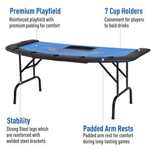 Tavolo da Blackjack Pieghevole Premium American Classic da 72 Pollici in Feltro Blu per 7 Giocatori con Porta Chip e Porta Bicchieri - Product Image 4