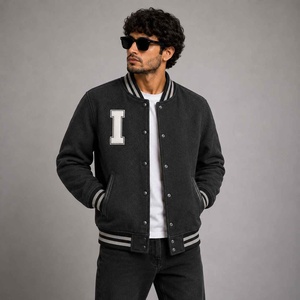 Veste universitaire en cuir véritable et laine Melton pour l'hiver, col montant, avec logo sur le devant, design personnalisé, écologique - Product Image 5