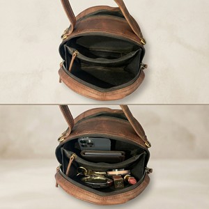 Vintage Women Genuine Leather Semi Circle Crossbody Bag, <b>Small</b> Shoulder Handbag with Zipper Closure & Adjustable Strap - Product Image 3