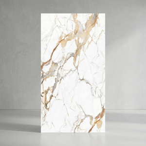 Dalles de pierre frittée Calacatta Ultra Blanc Brillant 64x128in (1.6x3.2m) à haute brillance et résistantes aux acides pour comptoirs de chambre et de couloir - Product Image 5