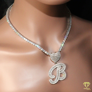 Bling Bubble <b>Initial</b> Pendant <b>Necklace</b> Moissanite Diamond Custom Alphabet Charm Cuban Chain Jewelry - Product Image 3