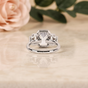 Graduated <b>Emerald</b> Cut Moissanite <b>Ring</b> 18K White Gold Prong Set Engagement Wedding <b>Ring</b> Step Cut Sterling <b>Silver</b> Fine Jewelry - Product Image 4