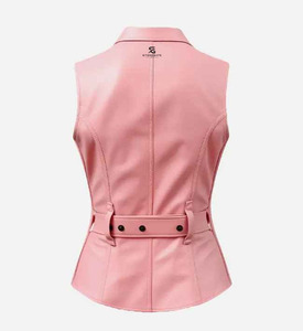 Women <b>Leather</b> Motorcycle <b>Vest</b> Vintage Slim Fit Stylish <b>Biker</b> Waistcoat Sleeveless V Neck Outerwear Zipper Casual Wear - Product Image 5