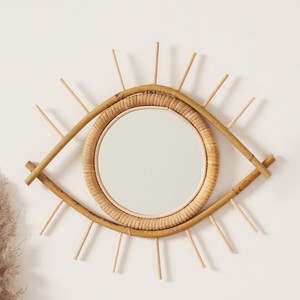 <b>Antique</b> rattan <b>framed</b> mirror handcrafted eye shaped wall-mounted mirrors top deal home furnishings - Product Image 1