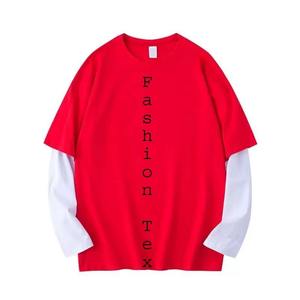 Custom Men's Vintage Streetwear <b>Two</b> Piece <b>Double</b> Layer Long Sleeve T-<b>Shirt</b> 100% Cotton Knitted Breathable - Product Image 2