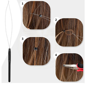 คีมร้อยไมโครริงแบบซิลิโคนพร้อมเข็มเกี่ยวแบบโค้ง หวีหนีบผมโลหะ ด้ายเย็บผ้า ยางรัดผมขนาดเล็ก - Product Image 3