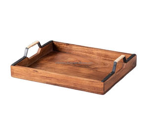 ถาดเสิร์ฟงานฝีมือ พร้อมตัวเลือกหูจับโลหะหรือไม้ สำหรับการเสิร์ฟสุดหรู ถาดไม้รูปทรงตามสั่ง คุณภาพสูง - Product Image 2