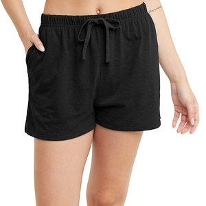 Shorts en tricot pour femmes, couleur unie, poches, taille élastique, coupe décontractée, tissu en coton respirant, sportif, séchage rapide, couleur foncée - Product Image 5