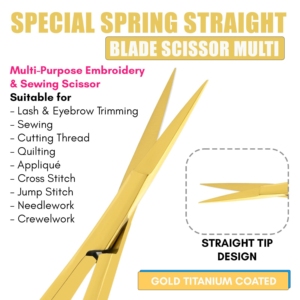 กรรไกรตัดขนคิ้ว ขนตา และหนังกำพร้า ยี่ห้อ HARBOR INDUSTRY รุ่น Gold Titanium Straight Tip Spring Scissors ด้ามจับสีดำแบบมีลาย ผลิตจากเหล็กญี่ปุ่น VG10 - Product Image 6