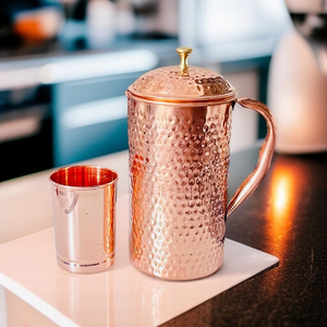 Handmade Hammered Copper Water <b>Jug</b> with Lid Premium Beverage Pitcher for Home Hotel Restaurant Party - Product Image 5