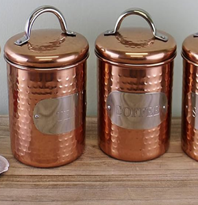Classic Hammered Copper Food Canister with Brass Flip Top Lid Moisture-proof Perfect for Pantry Storage. Available Wholesale - Product Image 2