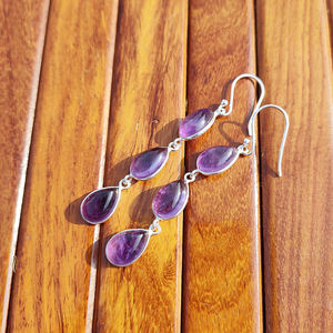 Pendientes Largos de Estilo Boho con Amatista Natural y Piedras Multicolores, Bañados en Plata, Joyería Colgante para Mujer - Product Image 6
