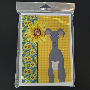 Whimsical Summer Sunflowers y Italian Greyhound Tarjetas de felicitación Pack 8 A7 Tamaño 5x7 Tarjetas de nota en blanco con sobres - Product Image 3