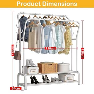Porte-vêtements en métal blanc avec double étagère de rangement pour armoire, design minimaliste, multifonctionnel, type sur pied - Product Image 5