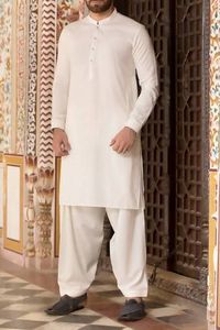 <b>Men</b> Cotton <b>Kurta</b> Shalwar Set Regular Fit Ankle Length Traditional Casual Wear India Pakistan Style White - Product Image 2