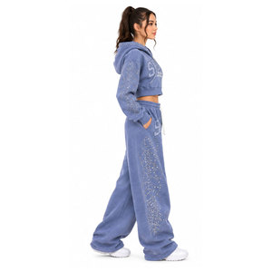 Ensemble de survêtement bleu à capuche pour femme avec logo Saints en strass, sweat-shirt et pantalon décontractés à manches longues coupe ample, idéal pour l'automne - Product Image 4