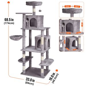 Torre per Gatti da Interno 174 cm con 2 Cuccette, Tiragraffi in Sisal, Amaca, Piattaforme Salto e Ampia Struttura in Legno - Product Image 6