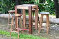 Tabouret de bar rond moderne en teck recyclé avec finition peinte, non pliable, pour bar à domicile, hôtel, salle à manger, villa et usage extérieur