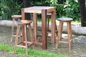 <b>Round</b> Bar <b>Stool</b> Teak Recycled Wood in Painted Finish Non-Foldable for Home Bar and Outdoor Use - Product Image 4