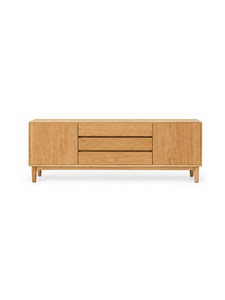 Meuble TV moderne de fabricant de meubles, console de rangement minimaliste et écologique faite à la main avec portes cannelées pour téléviseurs 65+ pouces - Product Image 1