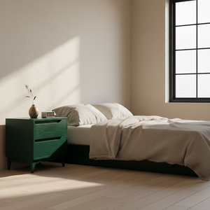 Table de chevet moderne marron avec 2 tiroirs, design écologique pour les espaces de vie et de salle à manger - Product Image 2