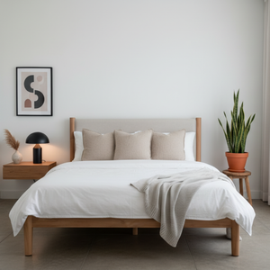 Cama Lyne de Estilo Mid-Century, Madera de Teca Sólida, Paquete de Seguridad, Tamaño Queen, para Hotel, Apartamento, Dormitorio - Product Image 6