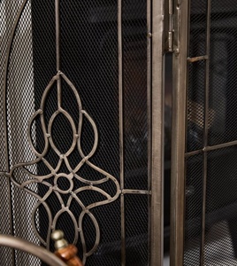 Gothic Medallion Metal Fireplace <b>Screen</b> Folding Three Panel Fine Mesh Spark Guard Decorative Steel Hearth <b>Protector</b> - Product Image 3