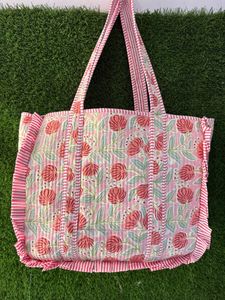 Custom logo frill tote bag pure cotton quilted reusable shopping bag large capacity shoulder carry handbag premium quality - Product Image 5