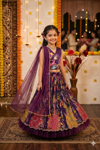 ชุดอินเดีย-ปากีสถานสุดฮิต ลายพิมพ์นกยูงแบบดั้งเดิม ชุดสาหรี่กะมีซ ผ้าเครปคุณภาพสูง ชุดเด็กผู้หญิงสไตล์ชาติพันธุ์ - Product Image 2