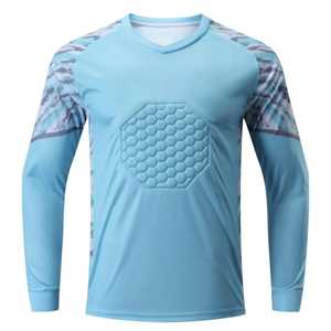 Camiseta de Portero de Fútbol Azul de Manga Larga para Hombre con Pecho Acolchado Hexagonal, Estampado Geométrico Sublimado, Cuello Redondo, Corte Atlético - Product Image 6