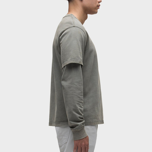 T-shirt vierge personnalisable pour sérigraphie, en coton vintage 240 grammes, déchiré, à double couche, avec manches longues gaufrées, effet vieilli, pour homme - Product Image 3