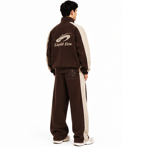 Top Selling Men's Brown Off-<b>white</b> Sustainable Solid Quarter-zip Fleece Streetwear <b>Tracksuit</b> Loose Fit Casual Wear Side Winter - Product Image 4