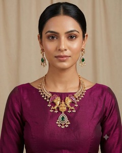 Elephant And Lakshmi Motif Temple <b>Jewellery</b> <b>Set</b> With Matching Earrings Traditional Wedding Festive Wear Temple Jewelry Wholesale - Product Image 2