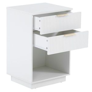 Comodino FCH a due cassetti con motivo ondulato, in P2 Density Board bianco, con cassetto frontale - Product Image 3
