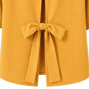 Camisa Corta Bordada Amarillo Mostaza para Mujer, Blusa Casual de Verano con Botones, Top de Moda con Logotipo Personalizado, Mezcla de Lino - Product Image 6