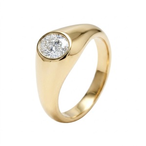 Anillo de Sello Clásico de Oro Amarillo de 14K con Diamante de Corte Ovalado y Engaste de Bisel de Oriente a Occidente, Anillo de Compromiso Solitario con Diamante Cultivado en Laboratorio, Anillo Unisex - Product Image 1