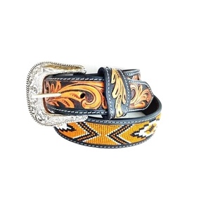 เข็มขัดหนังแบบตะวันตกนูนลายดอกไม้พร้อมลูกปัดสำหรับผู้ชายและผู้หญิง - Product Image 1