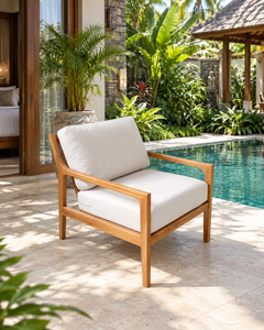 Modern Teak Wood Garden Chair <b>Cushioned</b> Outdoor Lounge <b>Seat</b> Embossed Design Foam Filled Patio Courtyard Hotel Villa Furniture - Product Image 2