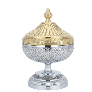 Arabic Style Gold And Silver Metal Dates Bowl With <b>Lid</b> Handcrafted Embossed Khajoor <b>Pot</b> For Ramadan Mubarak And Table Decor - Product Image 1