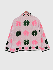 Chaqueta con cuello mandarín y apliques florales, manga larga, longitud regular, para mujer adulta, estilo cuadrado, estampada, de poliéster, para primavera. - Product Image 4