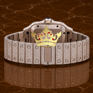 Luxury Rose Gold Brown Dial Crystal Watch Men Full Pave Diamond Bracelet - Product Image 4