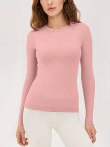 Camiseta de Manga Larga con Cuello Redondo Acanalado para Mujer, Estilo Informal para Oficina o Fiesta - Product Image 2