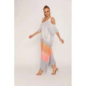 Magnifique robe maxi en coton tie-dye pour femme, col en V, épaules tombantes, lavable, mélange parfait, charme bohème, élégance sans effort, 100% coton - Product Image 1