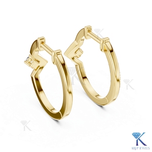 Lab Grown CVD Diamond Solitaire Chevron V Shape <b>Hoop</b> <b>Earrings</b> Snap Back 14K <b>Solid</b> Gold Luxury Women's Jewellery - Product Image 4